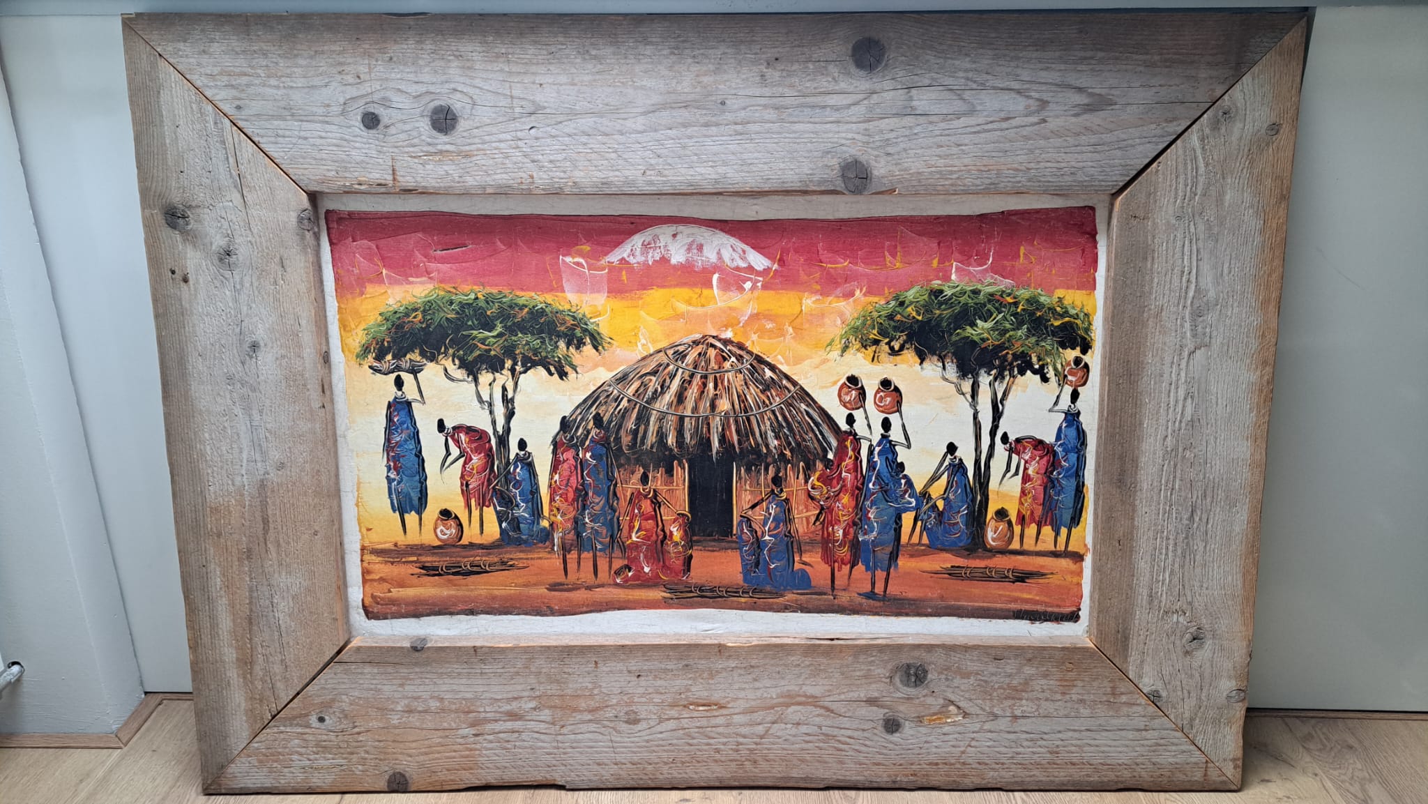 Schilderij uit Tanzania met steigerhouten lijst
